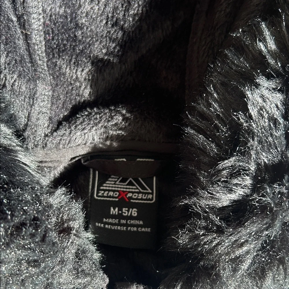 Black Hooded Jacket with Faux Fur Trim